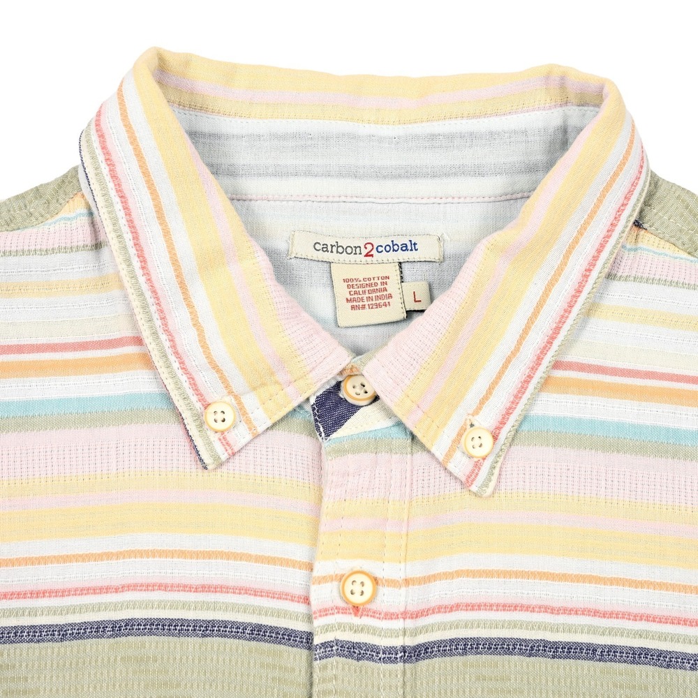 Carbon 2 Cobalt Shirt Mens Large Striped Long Sleeve Two Ply Cotton Beach Casual - Picture 6 of 8